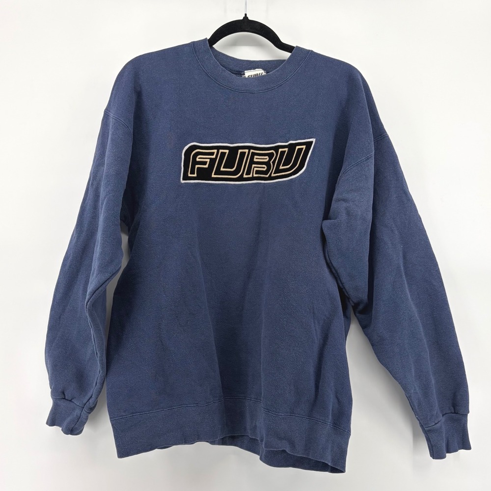 Vintage 90s FUBU The Collection Embroidered Logo Crewneck Sweatshirt Blue Mens L
